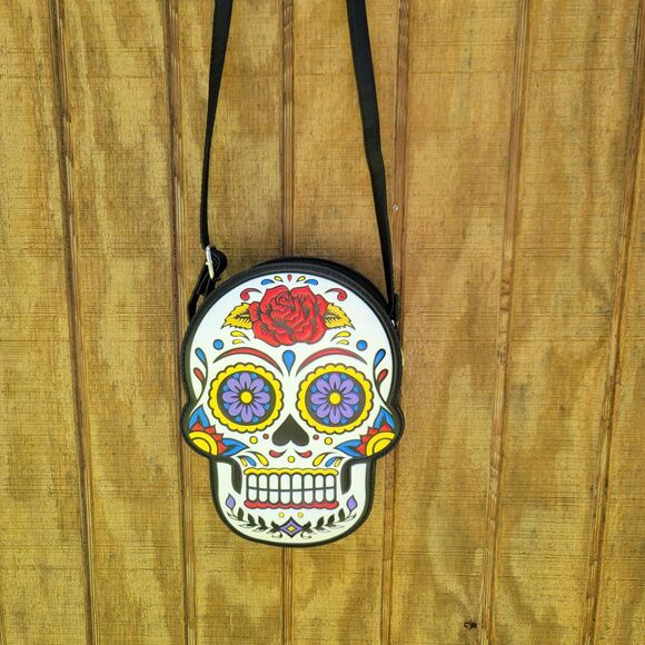 Day Of The Dead Sugar Skull Shaped Crossbody Purse NWOT - Picture 1 of 8